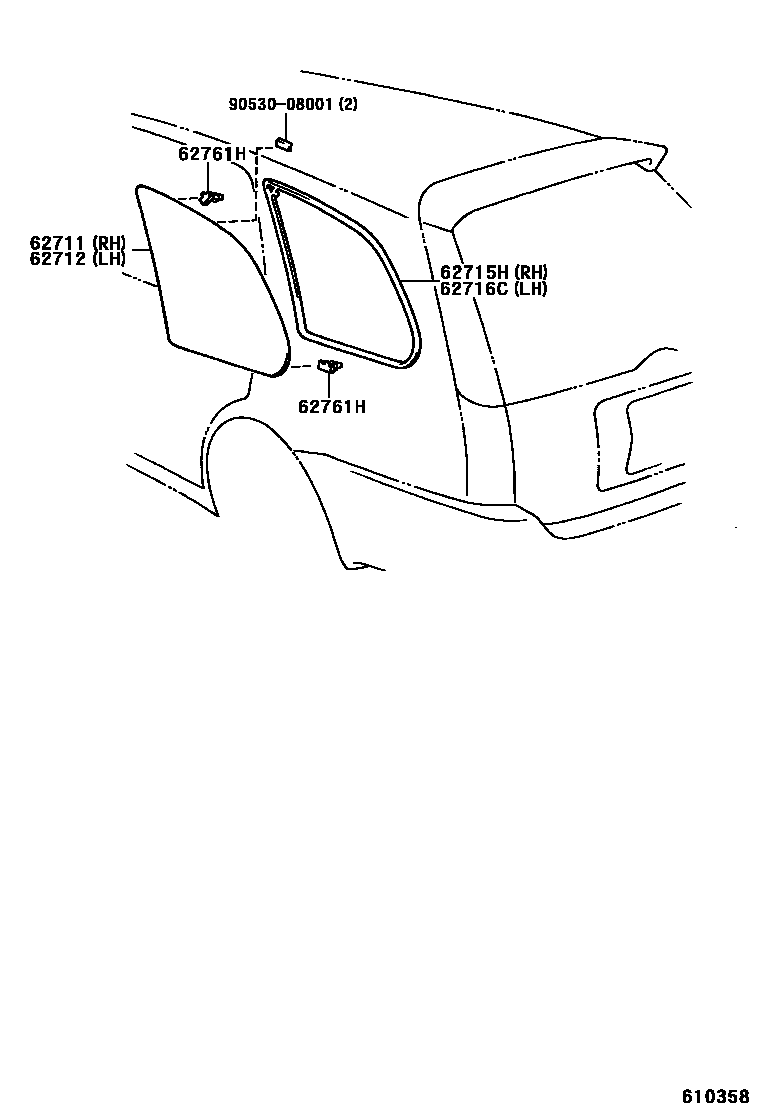 Toyota COROLLA 角窗 EPC diagram — 610358