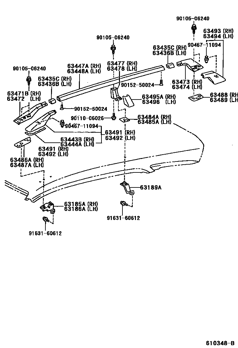 Toyota COROLLA 天窗板和背窗玻璃 EPC diagram — 610348B