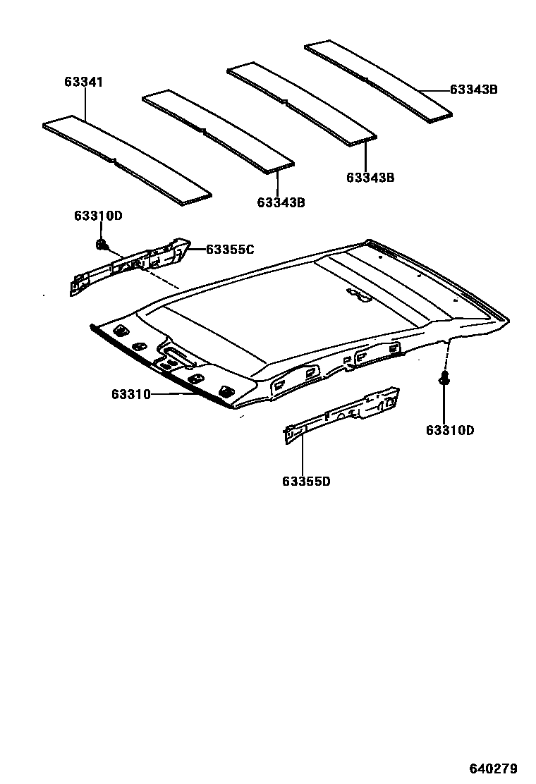 Toyota COROLLA 车顶内衬和消声垫 EPC diagram — 640279