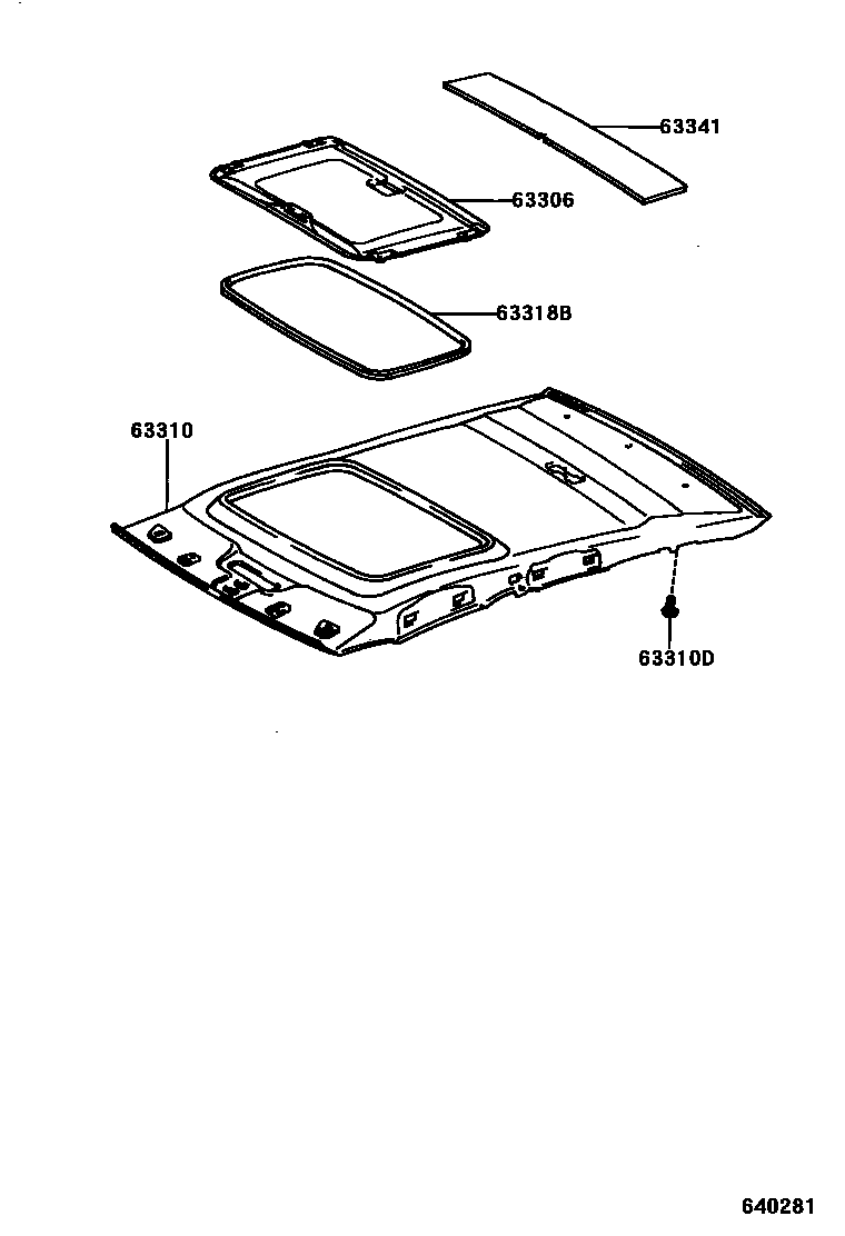 Toyota COROLLA 车顶内衬和消声垫 EPC diagram — 640281