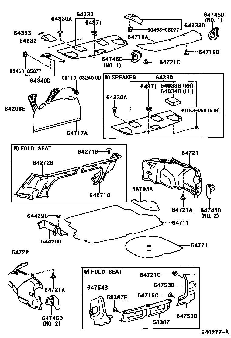 Toyota COROLLA 杂物箱板和行李箱垫 EPC diagram — 640277A