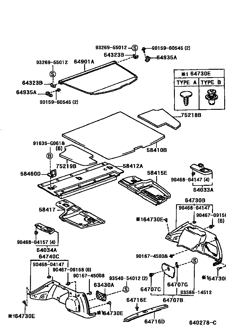 Toyota COROLLA 底板和底板装饰罩 EPC diagram — 640278C