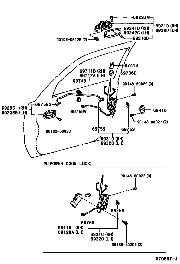 Toyota COROLLA 前门锁和车门把手 EPC diagram — 670697J