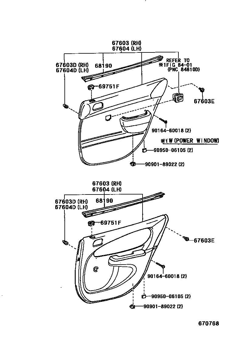 Toyota COROLLA 后门板和后门玻璃 EPC diagram — 670768