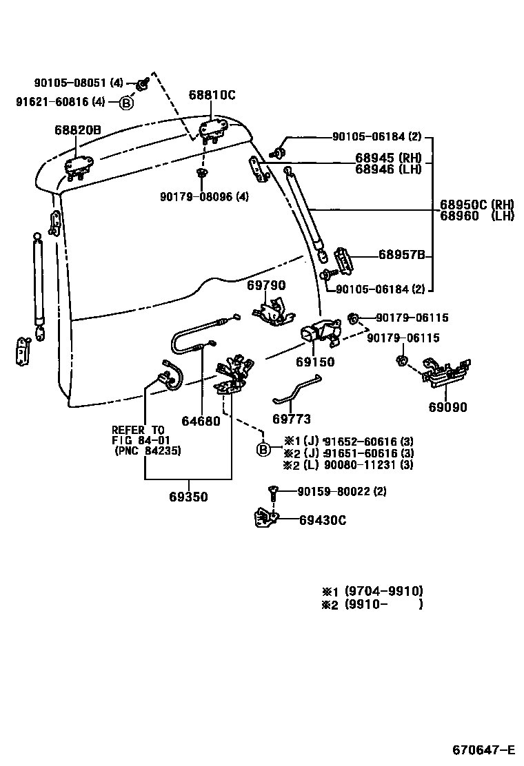 Toyota COROLLA 背门锁和背门把手 EPC diagram — 670647E