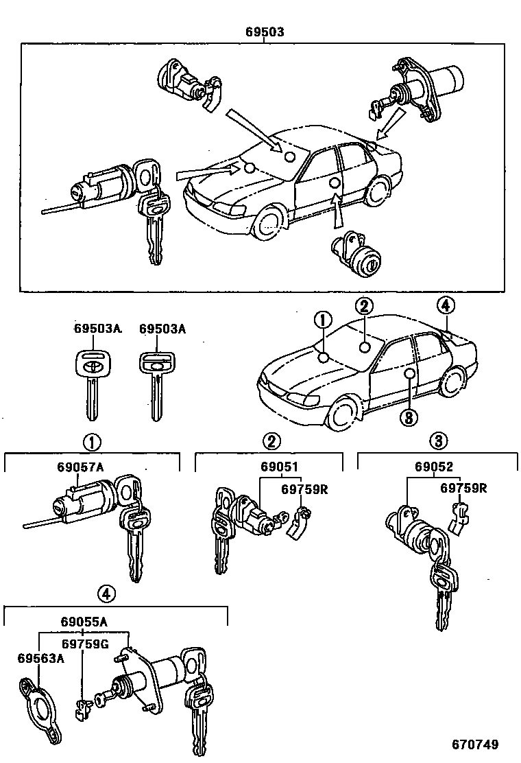 Toyota COROLLA 锁芯组件 EPC diagram — 670749