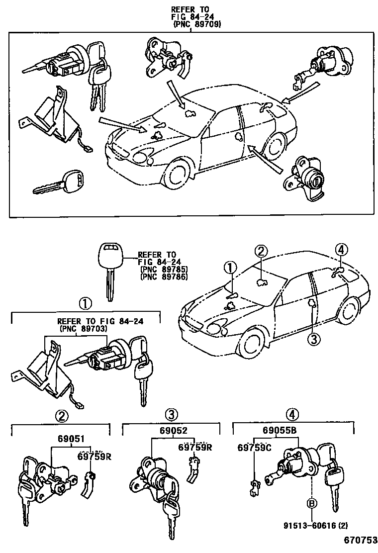 Toyota COROLLA 锁芯组件 EPC diagram — 670753
