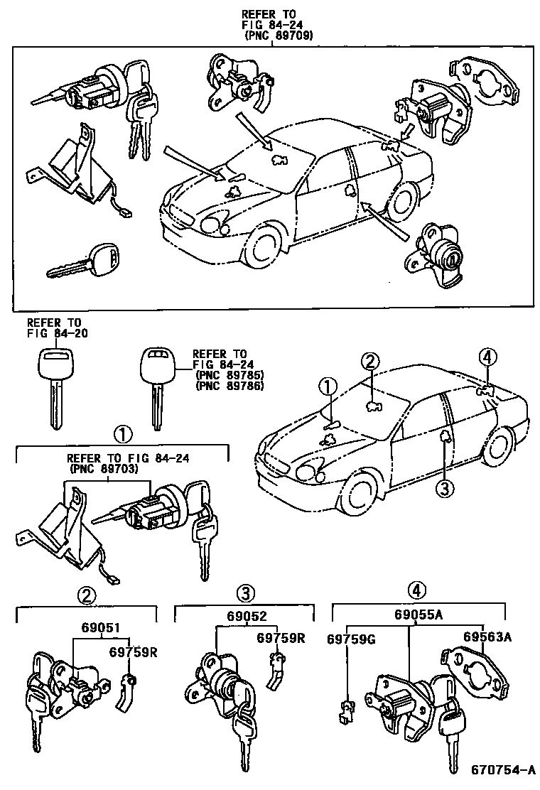 Toyota COROLLA 锁芯组件 EPC diagram — 670754A