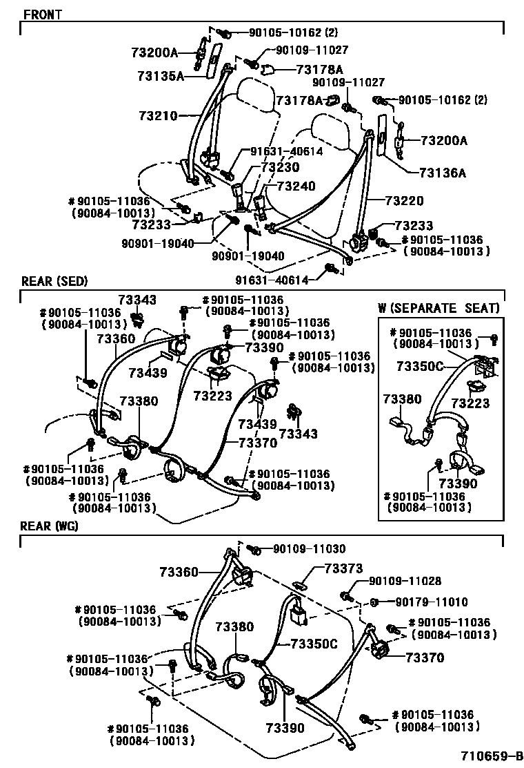 Toyota COROLLA 安全带和儿童保护座椅 EPC diagram — 710659B