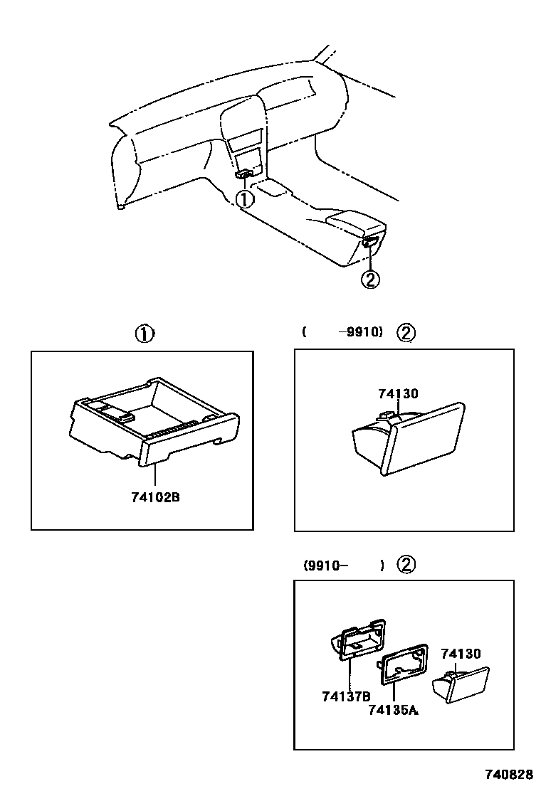 Toyota COROLLA 烟灰盒 EPC diagram — 740828