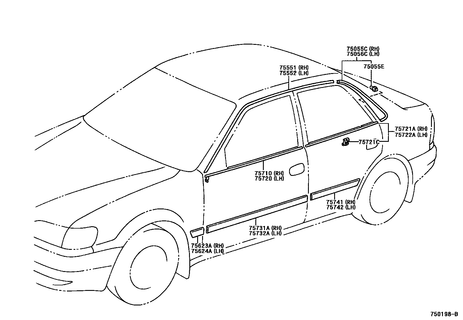 Toyota COROLLA 侧防护条 EPC diagram — 750198B