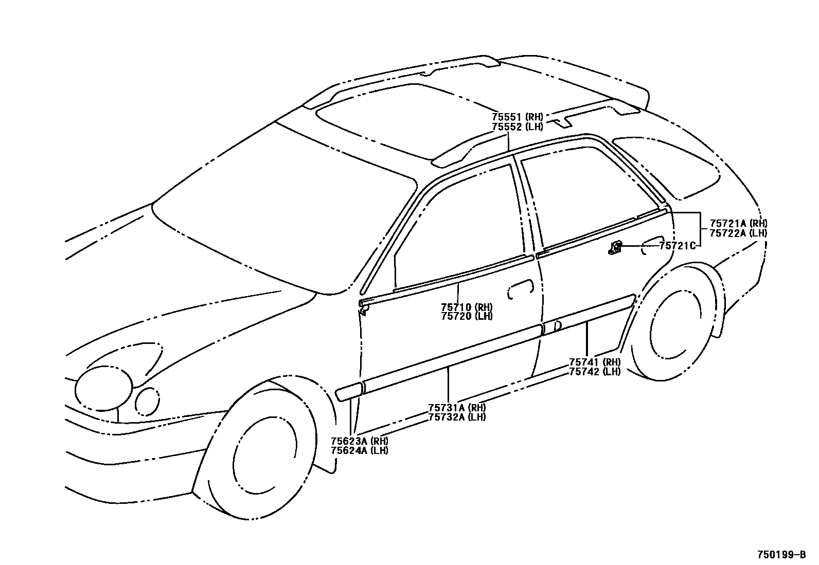 Toyota COROLLA 侧防护条 EPC diagram — 750199B