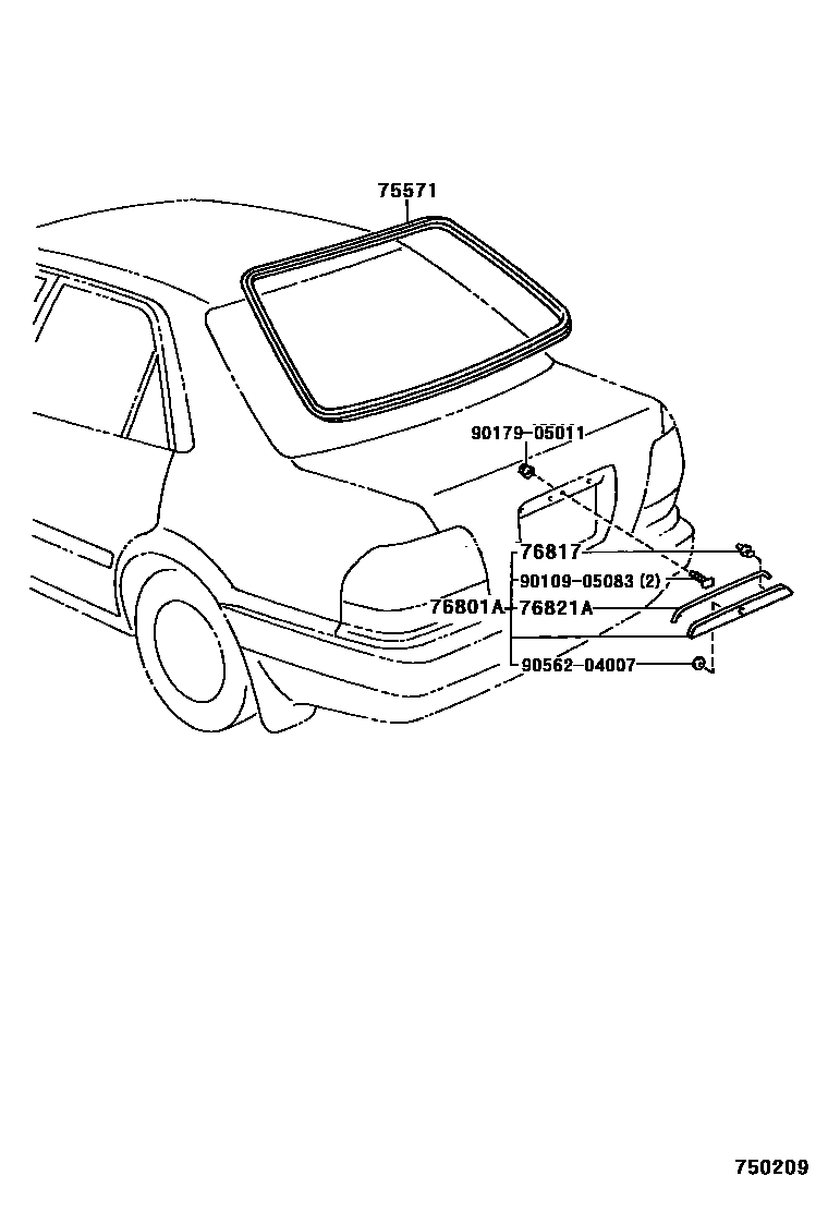 Toyota COROLLA 后防护条 EPC diagram — 750209