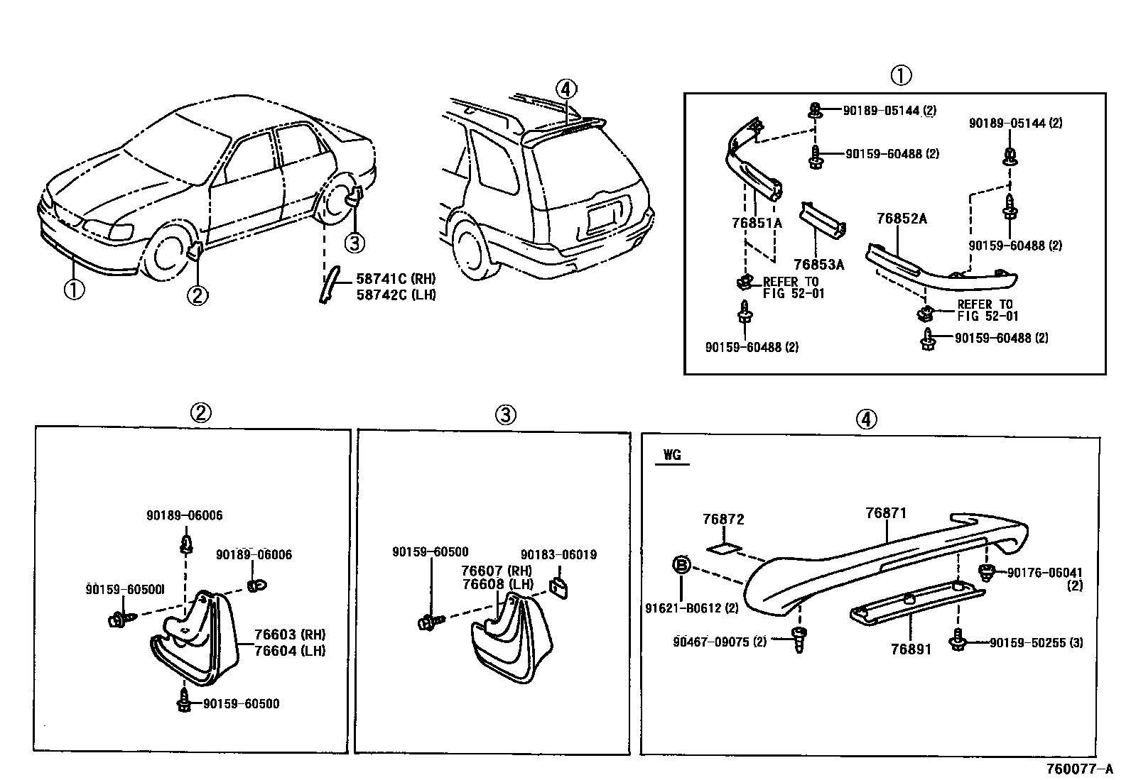 Toyota COROLLA 挡泥板和扰流板 EPC diagram — 760077A