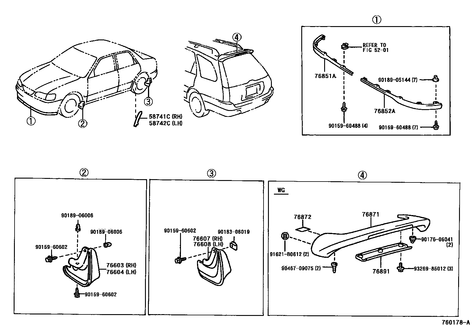 Toyota COROLLA 挡泥板和扰流板 EPC diagram — 760178A