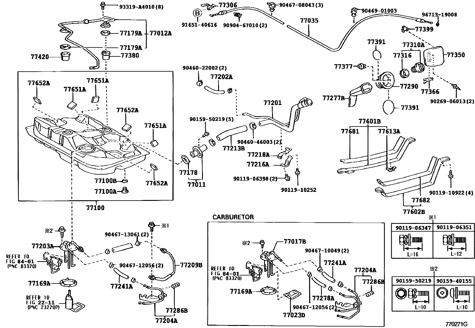 Toyota COROLLA 燃油箱和燃油管 EPC diagram — 770271G