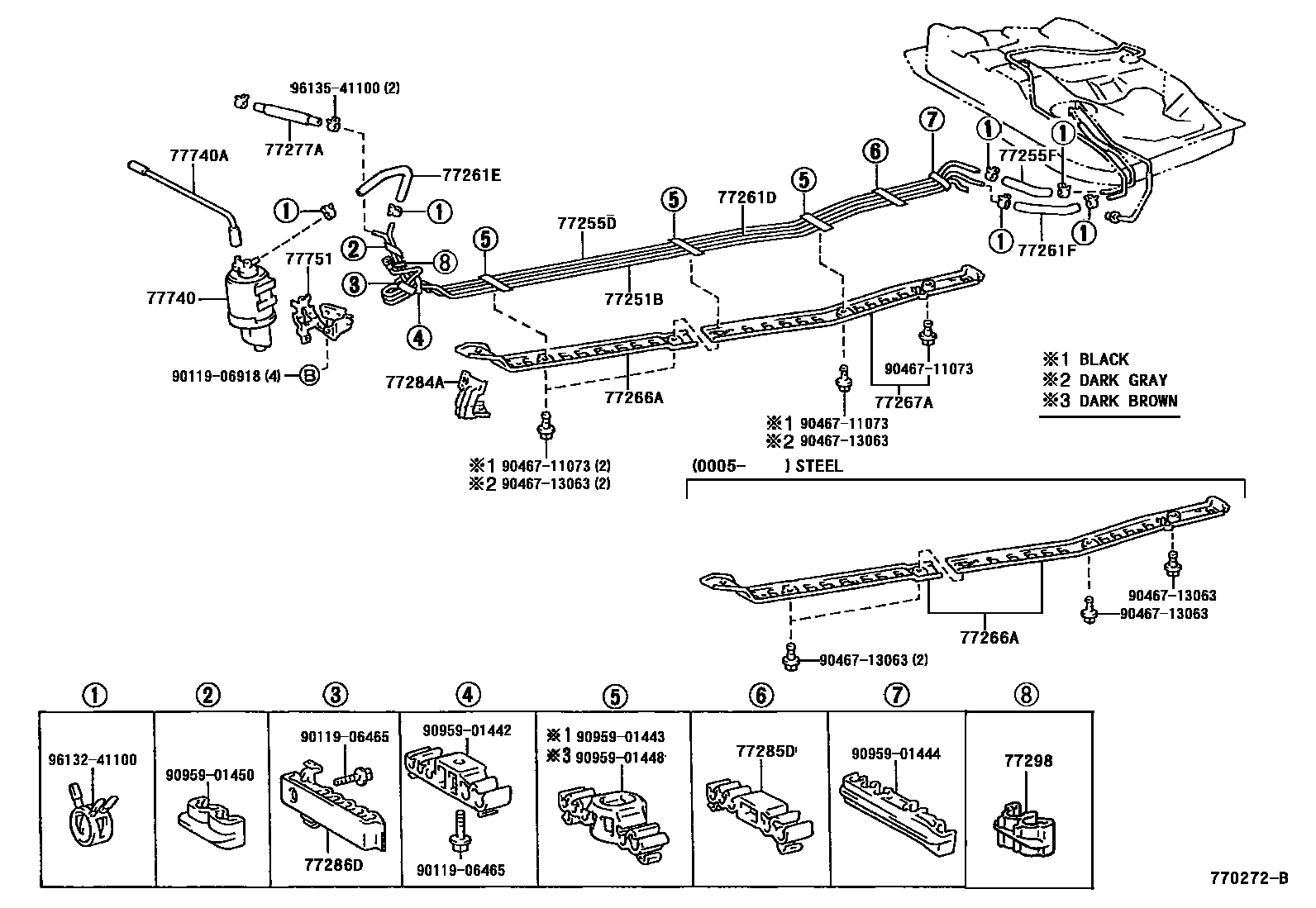 Toyota COROLLA 燃油箱和燃油管 EPC diagram — 770272B