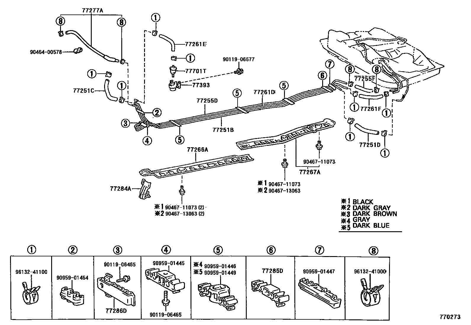 Toyota COROLLA 燃油箱和燃油管 EPC diagram — 770273