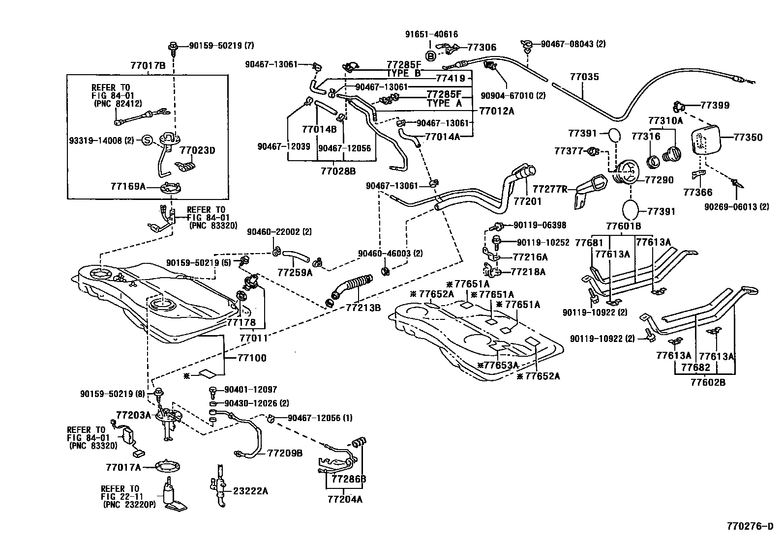 Toyota COROLLA 燃油箱和燃油管 EPC diagram — 770276D