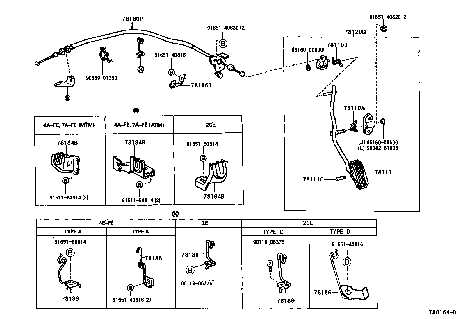 Toyota COROLLA accelerator pedal connecting rod EPC diagram — 780164D