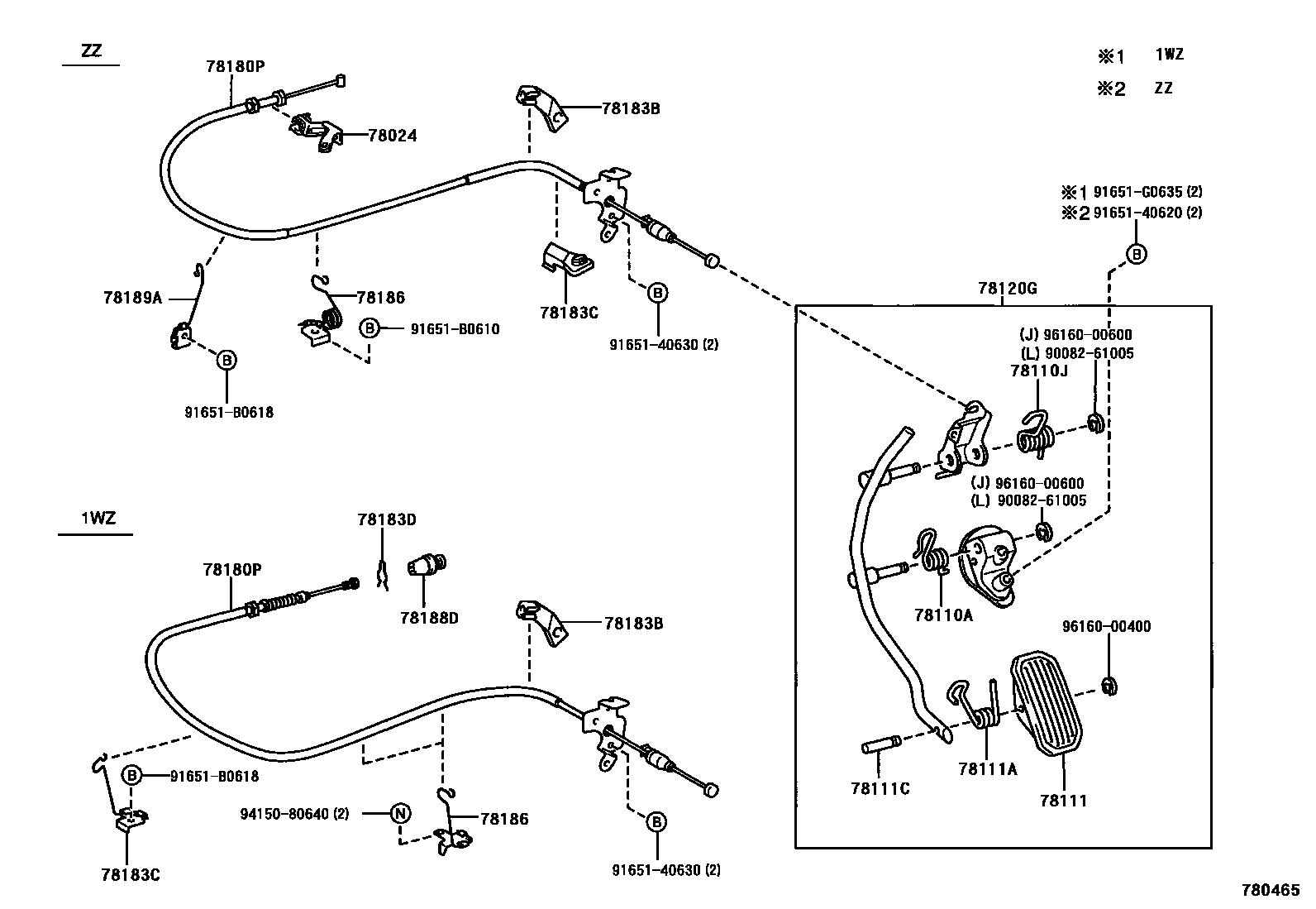 Toyota COROLLA accelerator pedal connecting rod EPC diagram — 780465