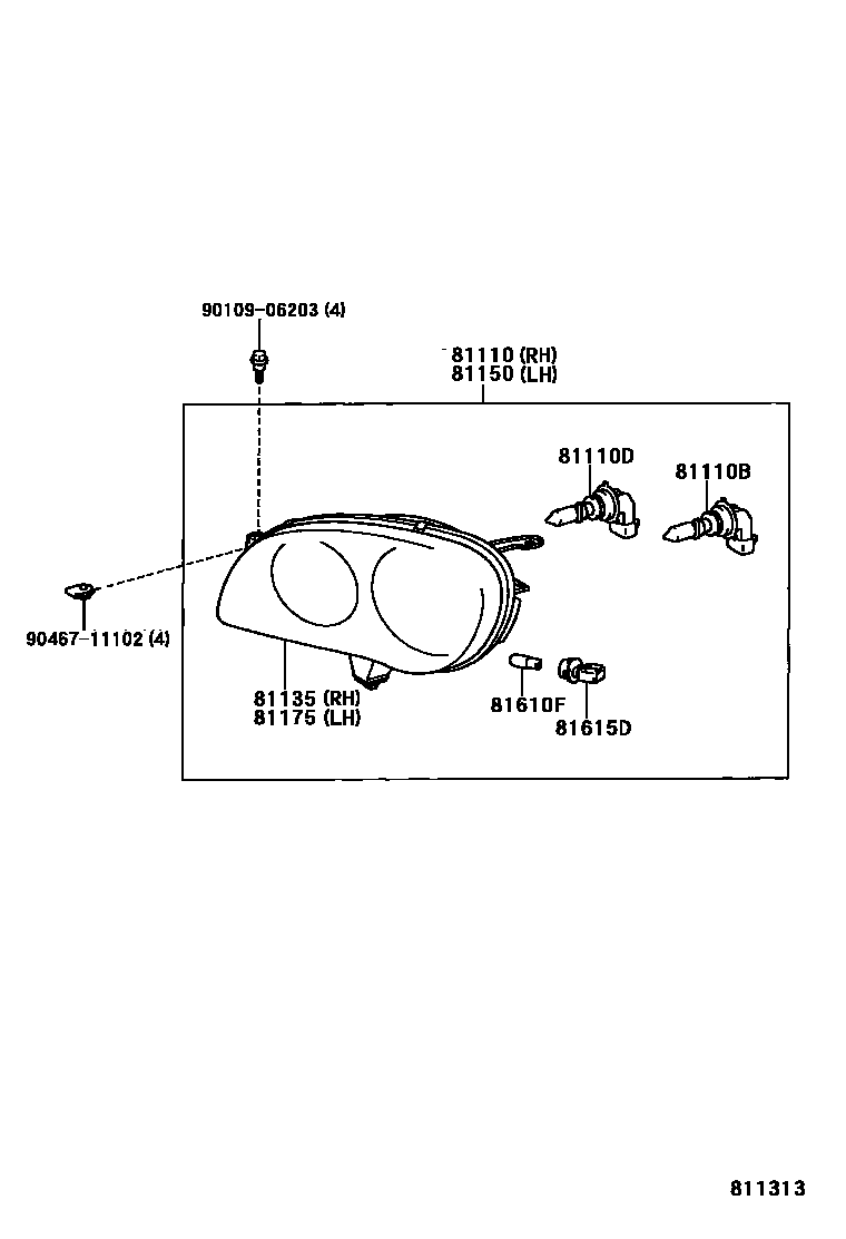 Toyota COROLLA Headlamp EPC diagram — 811313