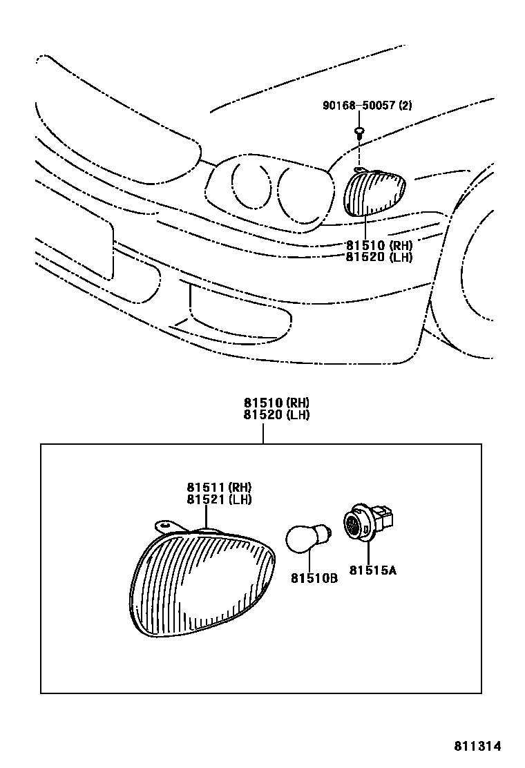 Toyota COROLLA 前转向灯 EPC diagram — 811314