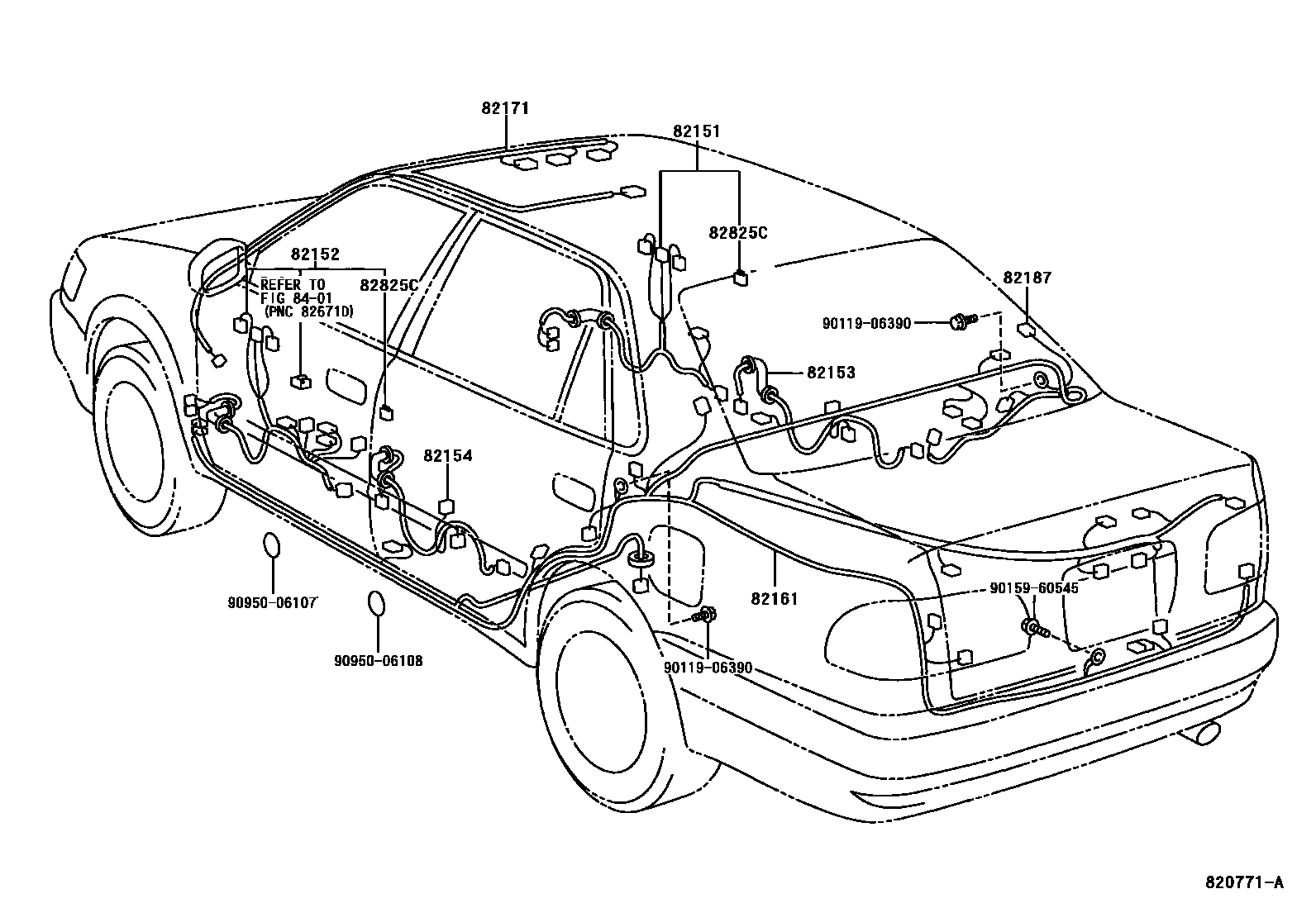 Toyota COROLLA 线束和卡夹 EPC diagram — 820771A