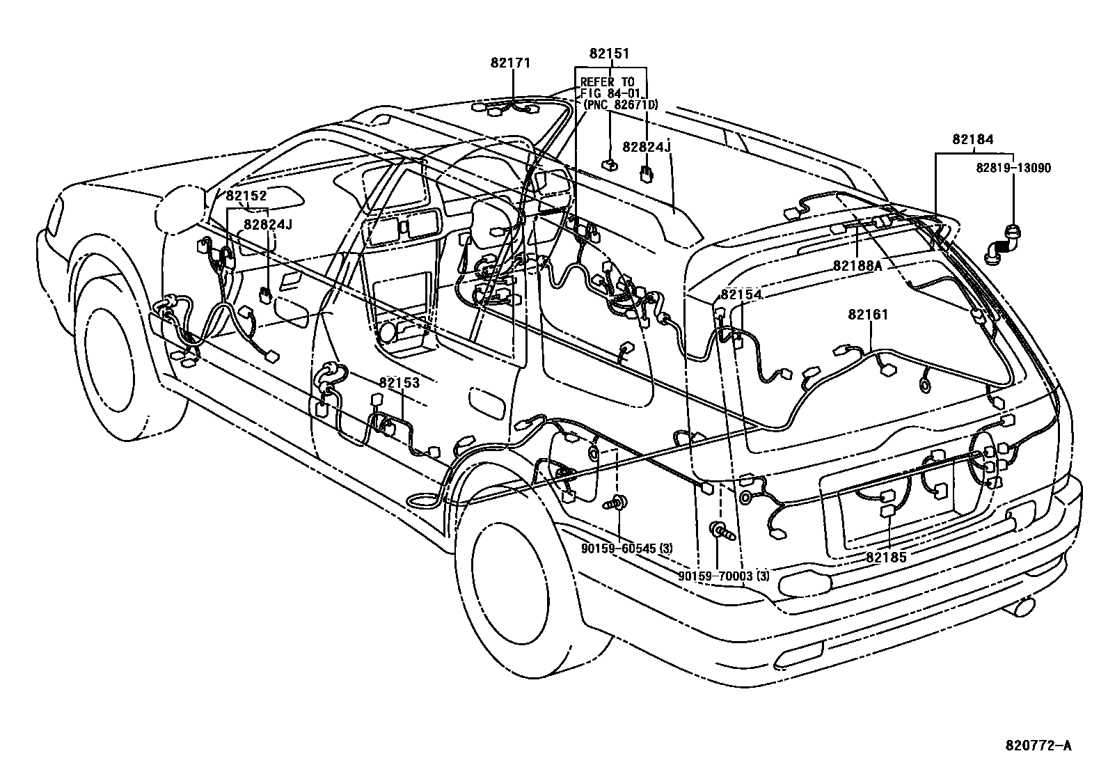 Toyota COROLLA 线束和卡夹 EPC diagram — 820772A