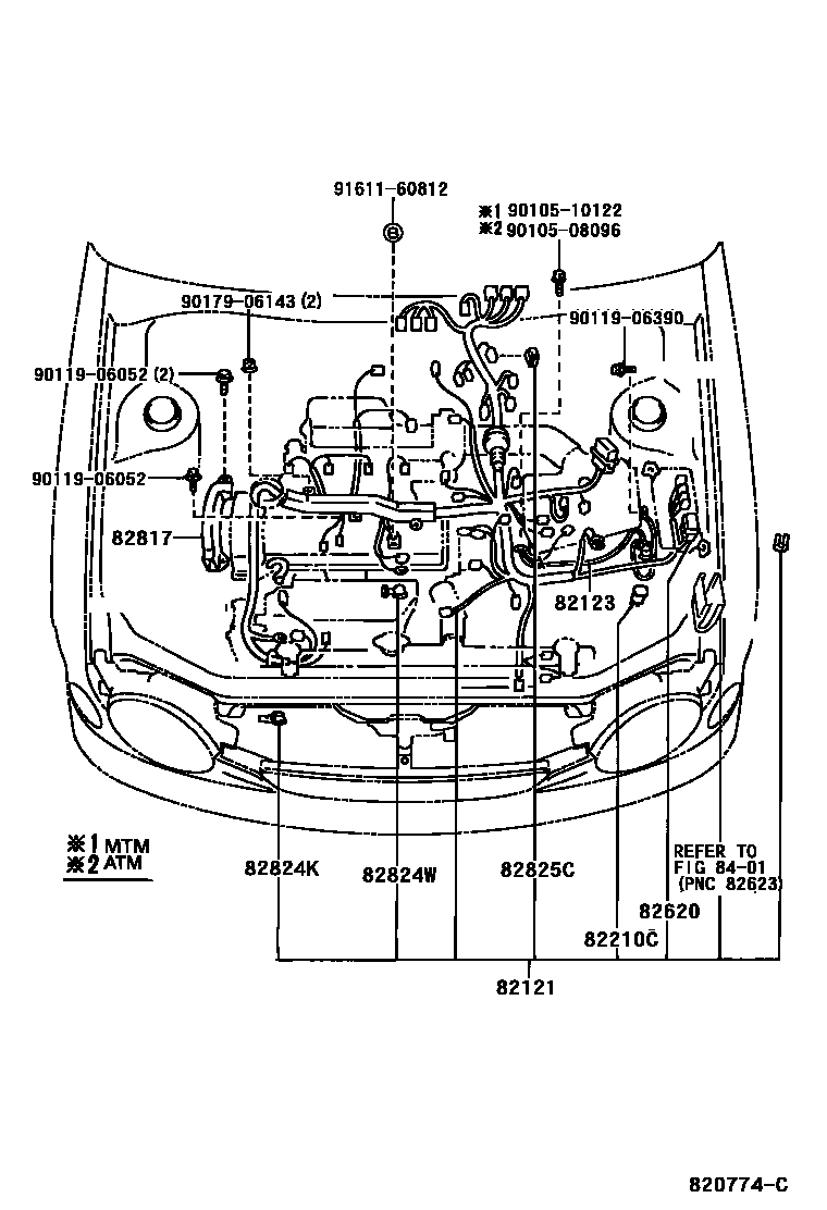 Toyota COROLLA 线束和卡夹 EPC diagram — 820774C