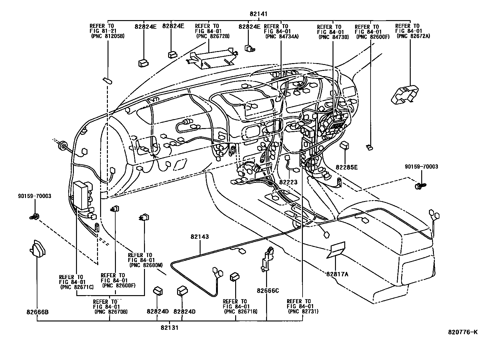 Toyota COROLLA 线束和卡夹 EPC diagram — 820776K