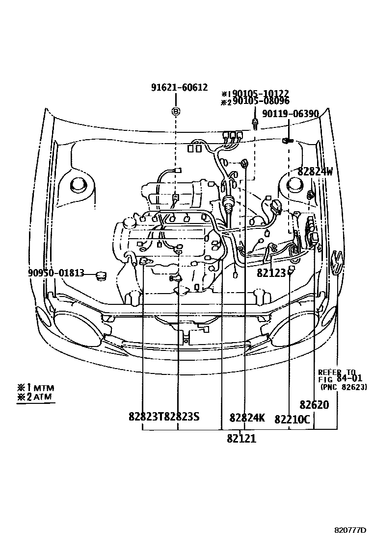 Toyota COROLLA 线束和卡夹 EPC diagram — 820777D