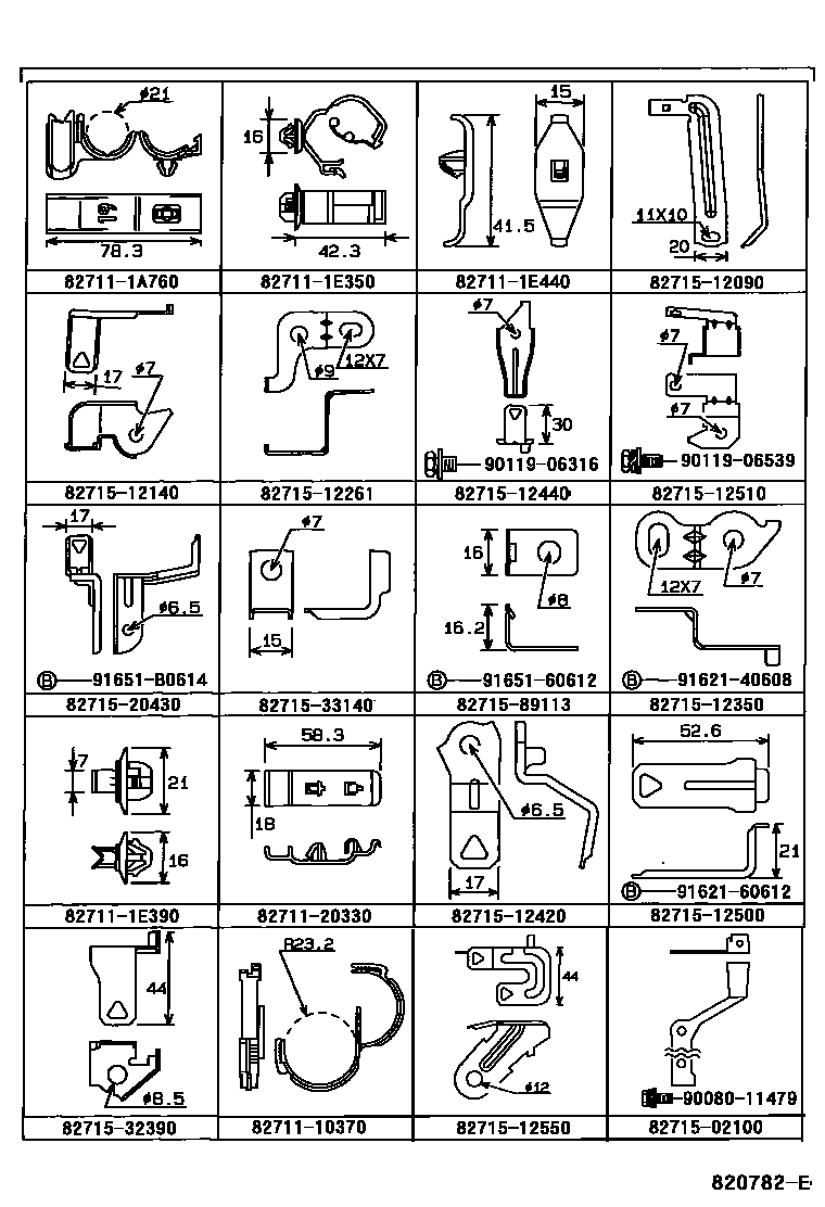 Toyota COROLLA 线束和卡夹 EPC diagram — 820782E