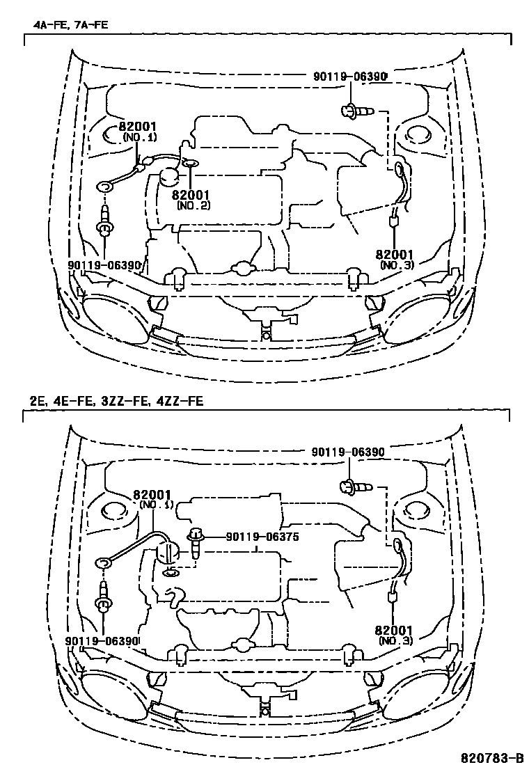 Toyota COROLLA 线束和卡夹 EPC diagram — 820783B