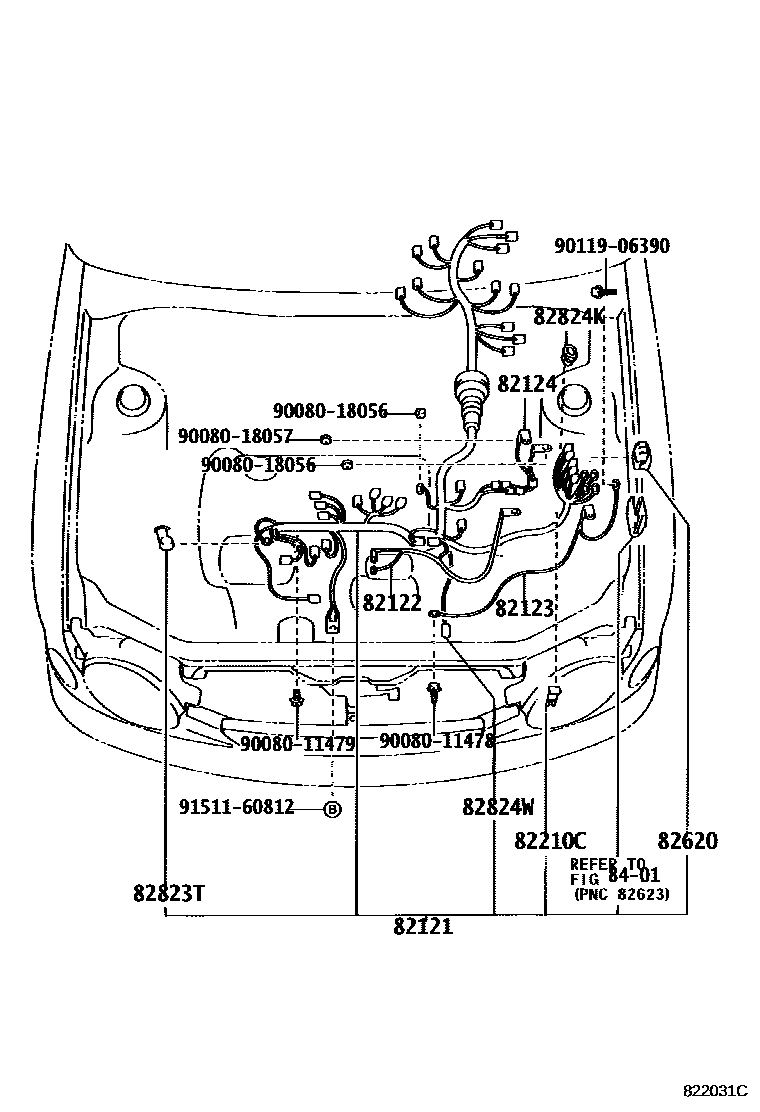 Toyota COROLLA 线束和卡夹 EPC diagram — 822031C