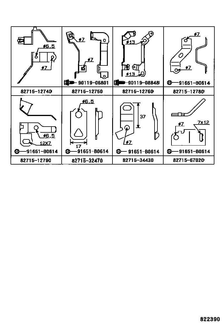 Toyota COROLLA 线束和卡夹 EPC diagram — 822390