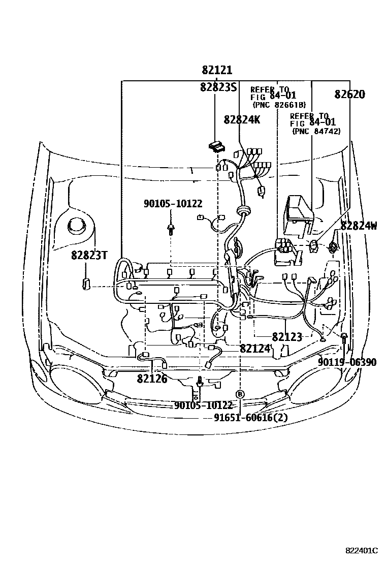 Toyota COROLLA 线束和卡夹 EPC diagram — 822401C
