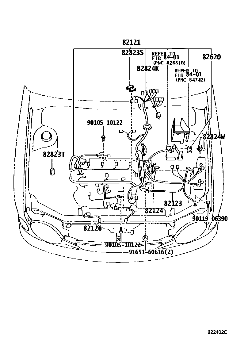 Toyota COROLLA 线束和卡夹 EPC diagram — 822402C