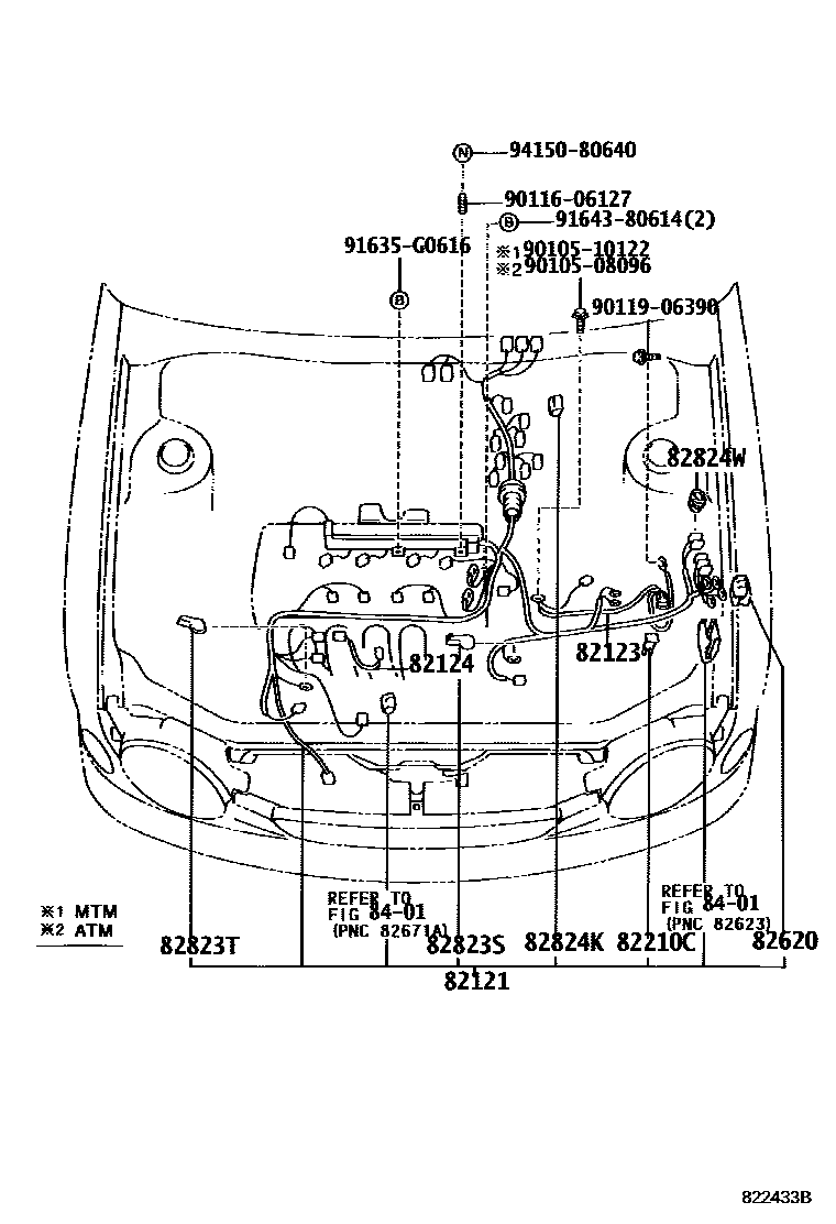 Toyota COROLLA 线束和卡夹 EPC diagram — 822433B
