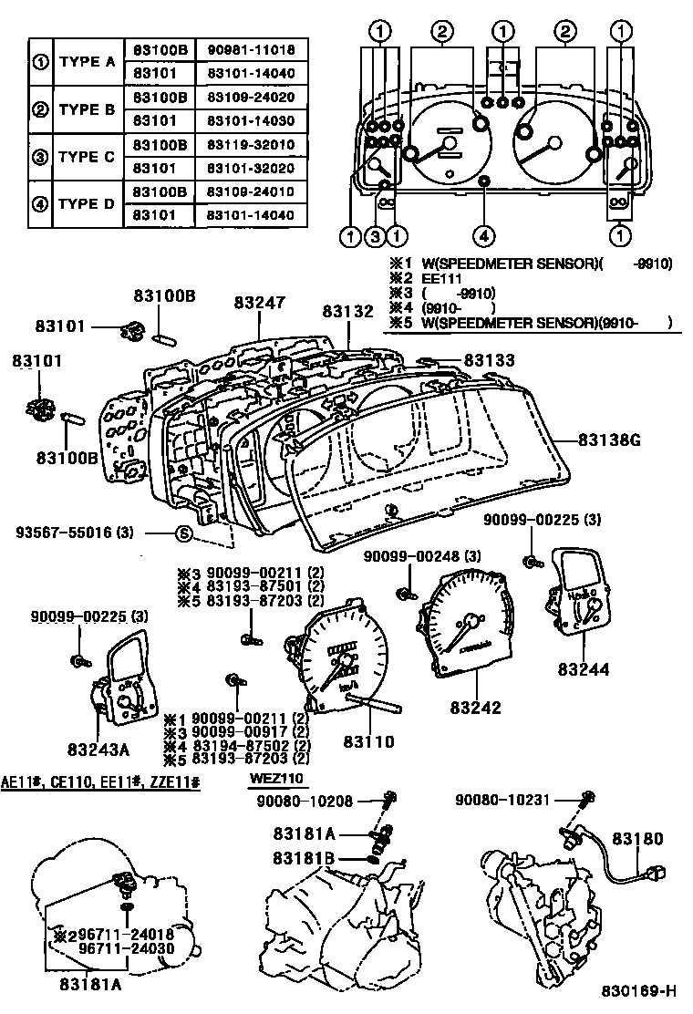 Toyota COROLLA 仪表 EPC diagram — 830169H