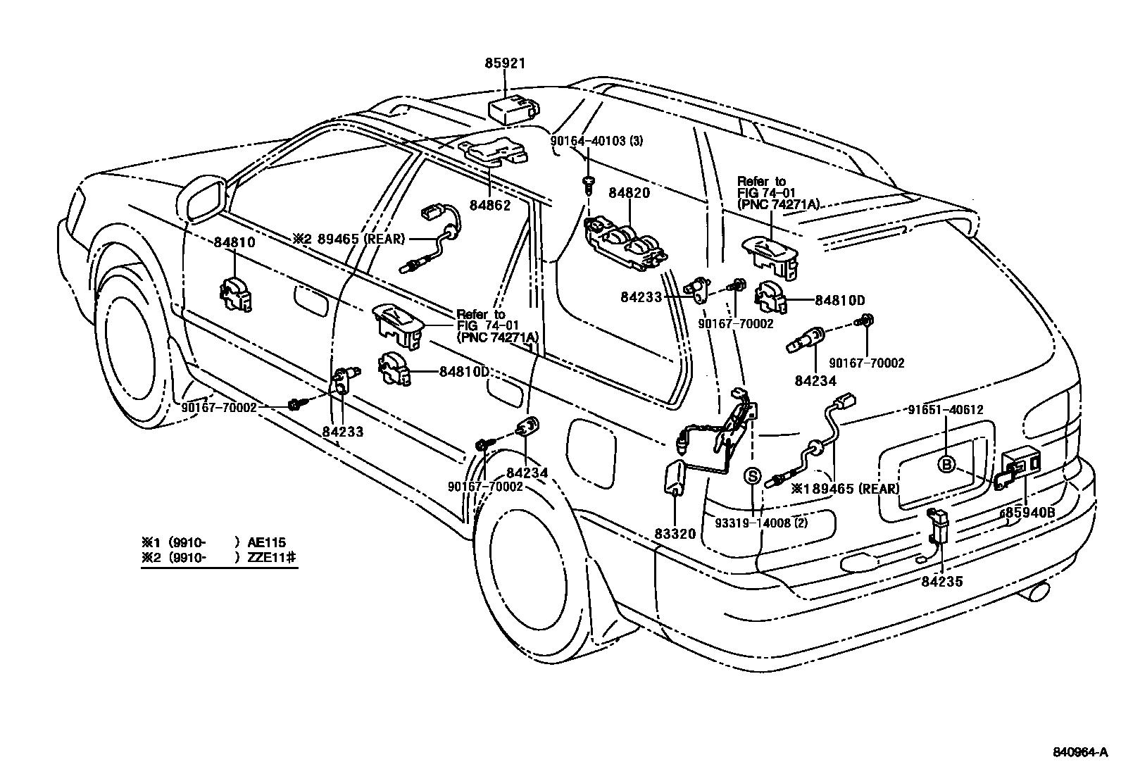 Toyota COROLLA 开关和继电器和ECU EPC diagram — 840964A