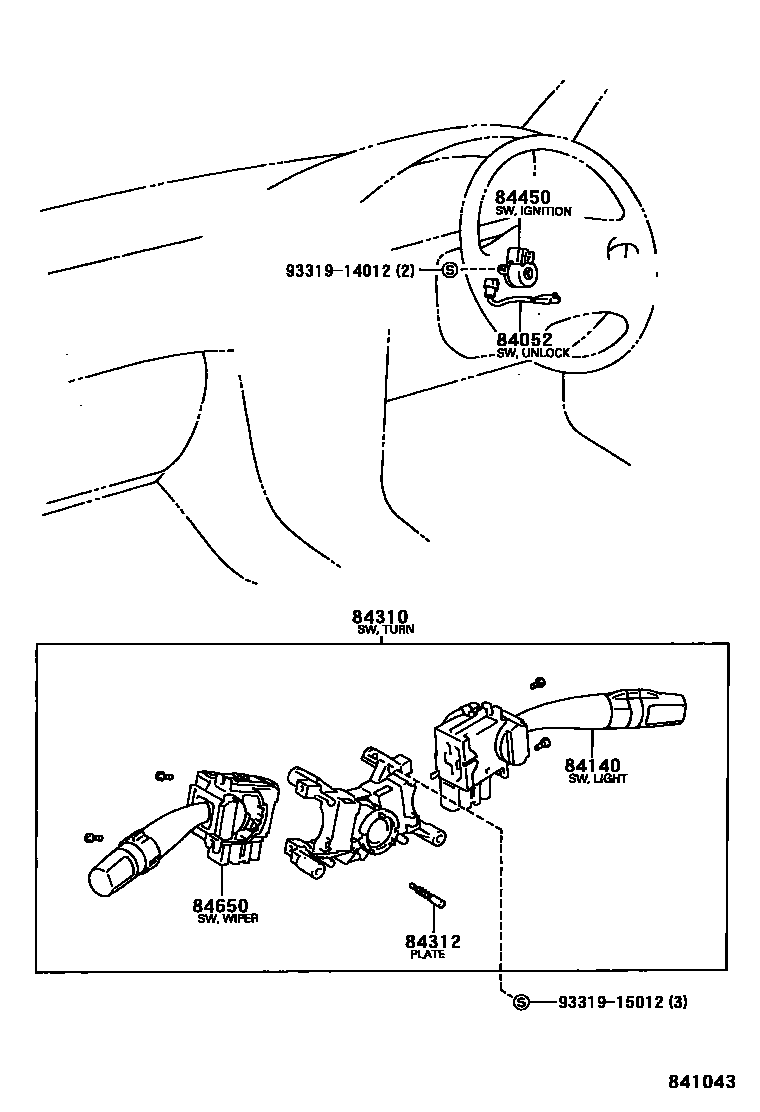 Toyota COROLLA 开关和继电器和ECU EPC diagram — 841043
