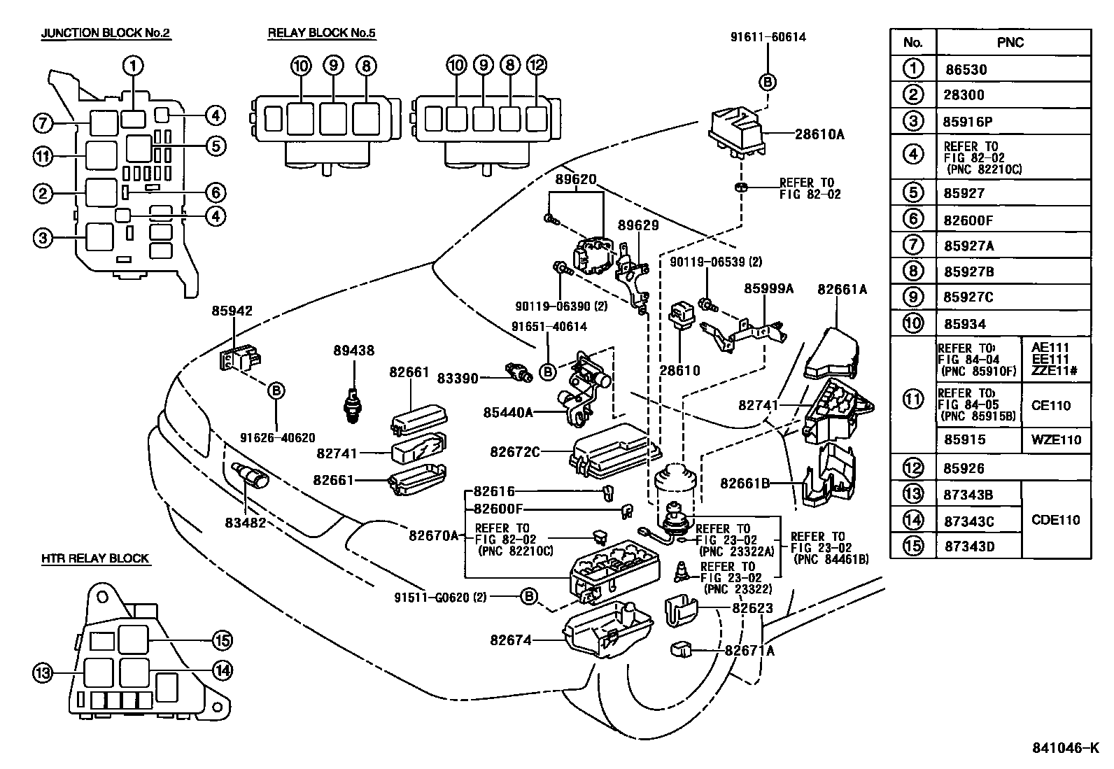 Toyota COROLLA 开关和继电器和ECU EPC diagram — 841046K