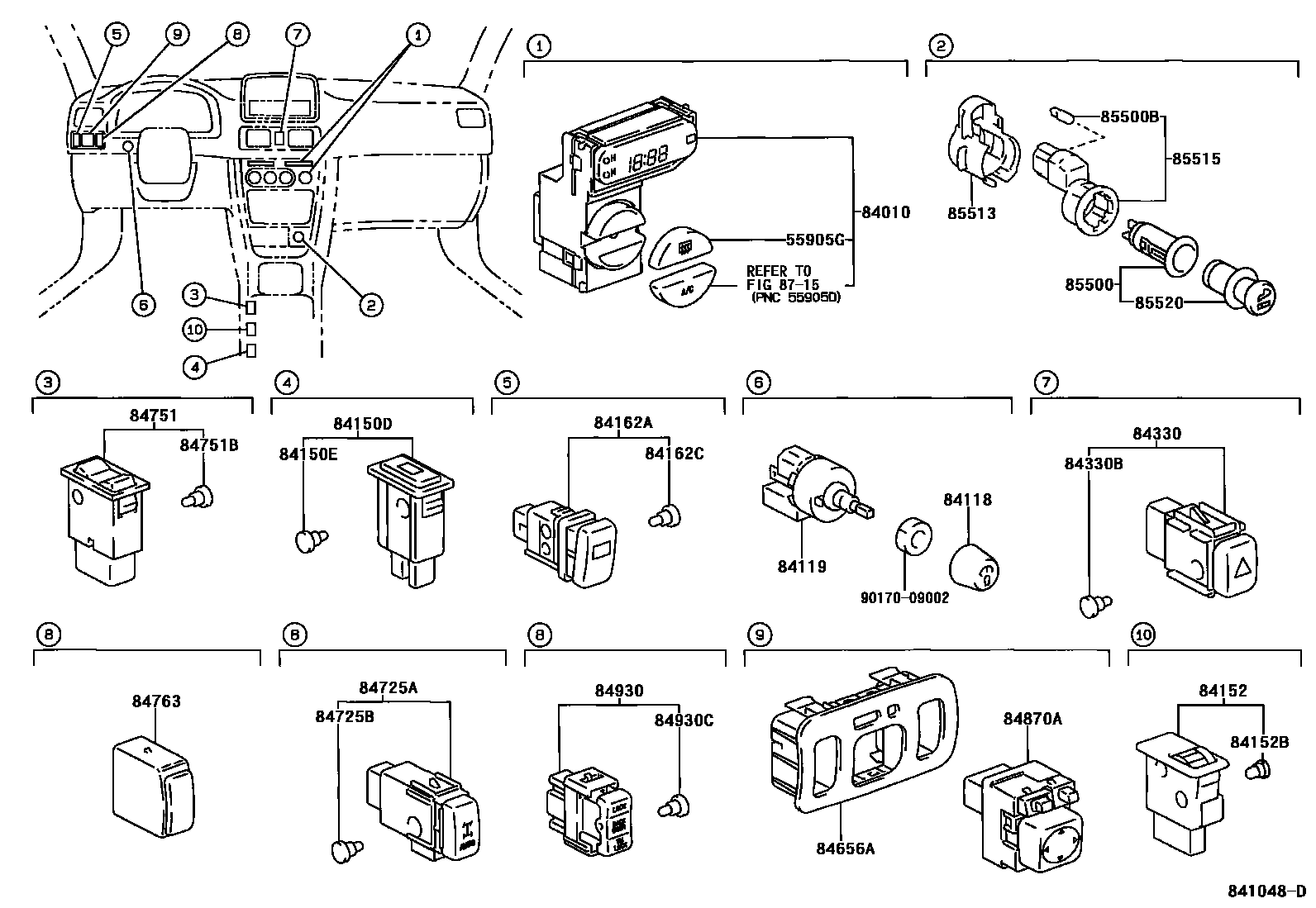 Toyota COROLLA 开关和继电器和ECU EPC diagram — 841048D