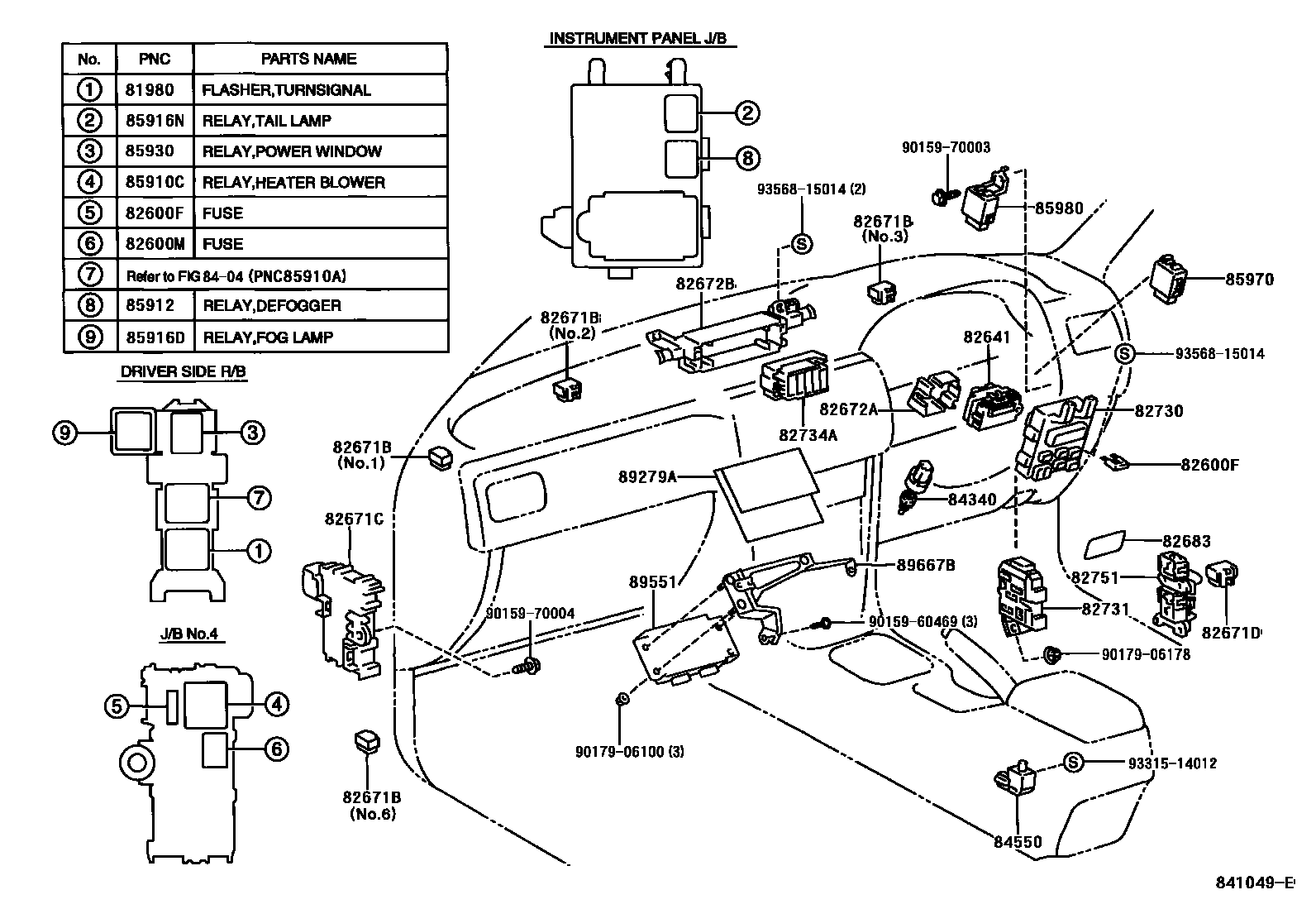 Toyota COROLLA 开关和继电器和ECU EPC diagram — 841049E
