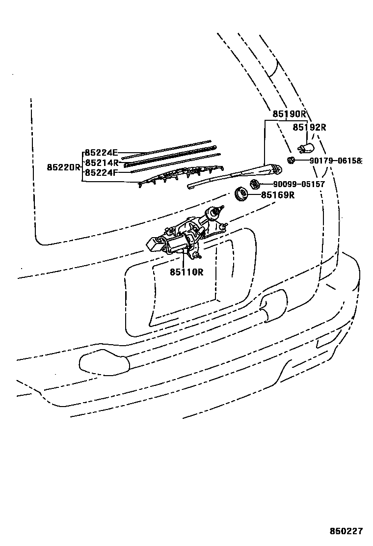 Toyota COROLLA 后刮水器 EPC diagram — 850227
