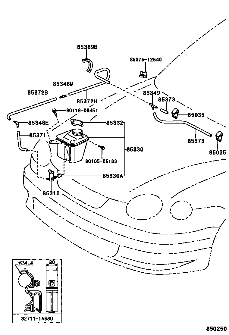 Toyota COROLLA 挡风玻璃清洗器 EPC diagram — 850250