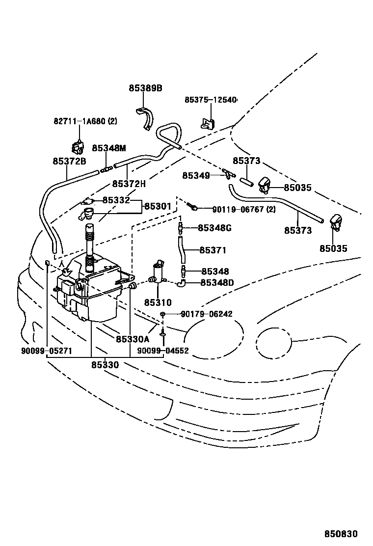 Toyota COROLLA 挡风玻璃清洗器 EPC diagram — 850830