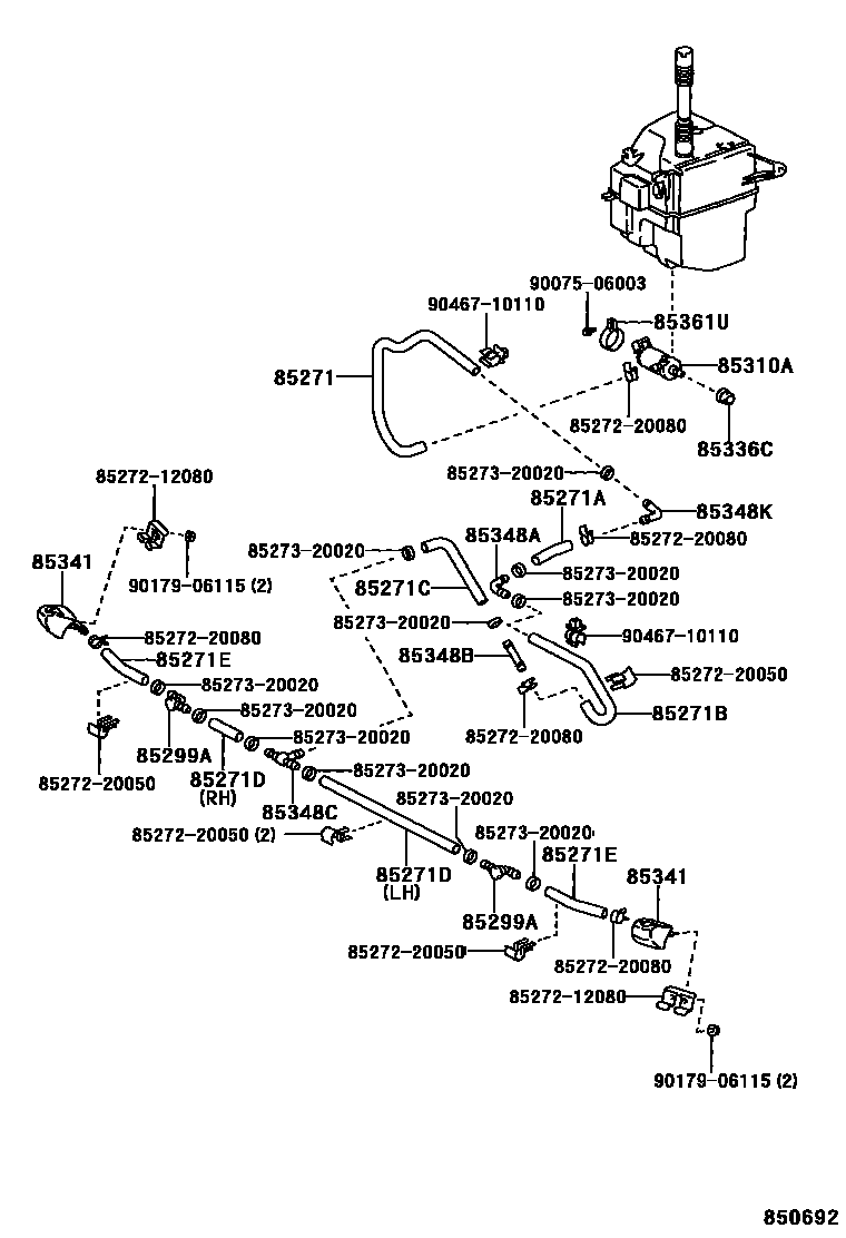 Toyota COROLLA 前大灯清洗器 EPC diagram — 850692