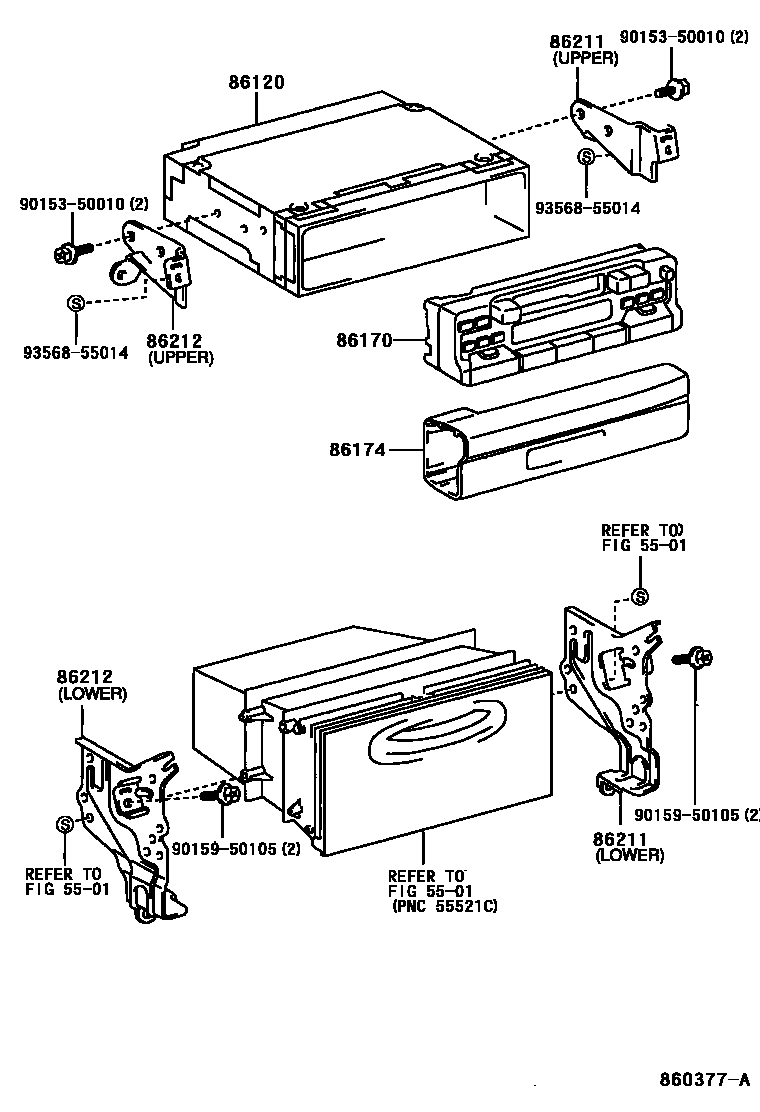Toyota COROLLA 收音机、放大器和冷凝器 EPC diagram — 860377A